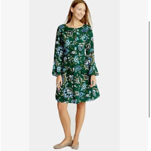 Old Navy Dresses & Skirts - Old Navy long bell sleeve green and blue floral dress size 12